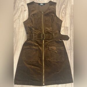 Rewash Brown Velvet Dress with Front Zip‎ and Belt